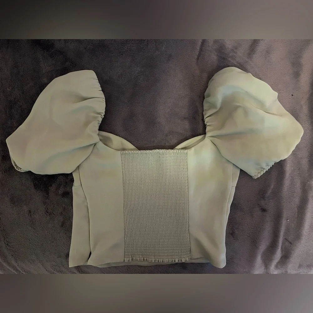 Aritzia/ Wilfred Novella Shortsleeved Blouse in Sage Green - Picture 2 of 3